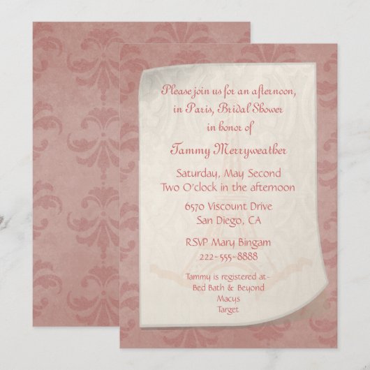 Paris Inspired Bridal Shower Uitnodiging (Voorkant / Achterkant)
