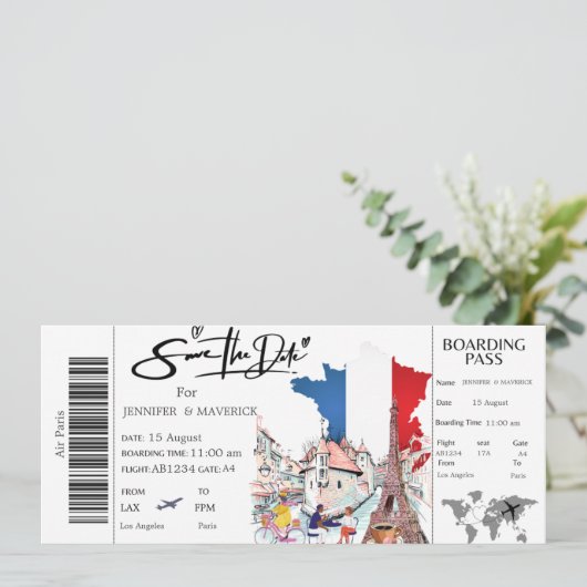 Paris instapass Save the Date ticket Kaart (Staand voorkant)