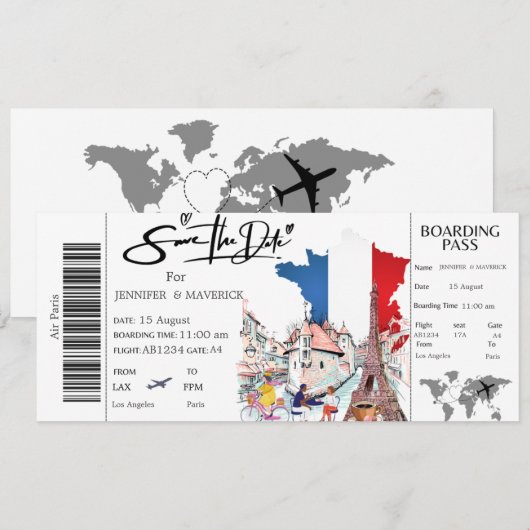 Paris instapass Save the Date ticket Kaart (Voorkant / Achterkant)