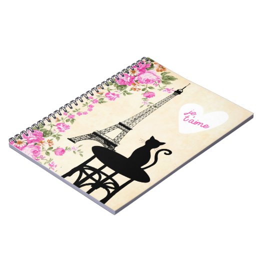 Paris Je Taime Cat and Eiffel Tower Notebook Notitieboek (Linkerzijde)