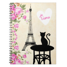 Paris Je Taime Cat and Eiffel Tower Notebook