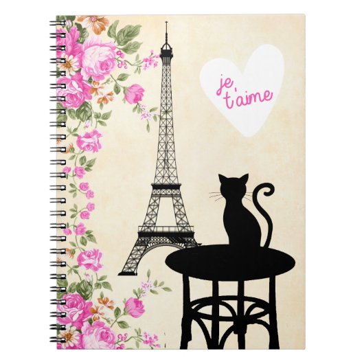 Paris Je Taime Cat and Eiffel Tower Notebook Notitieboek (Voorkant)
