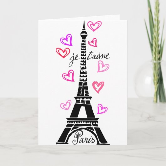 PARIS JE T'AIME EIFFEL EN PINK HEARTS KAART (Voorkant)