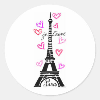 PARIS JE T'AIME EIFFEL EN PINK HEARTS RONDE STICKER