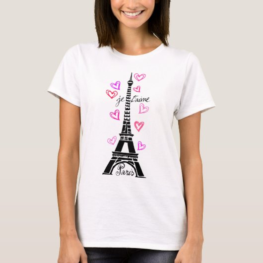 PARIS JE T'AIME EIFFEL EN PINK HEARTS T-SHIRT (Voorkant)