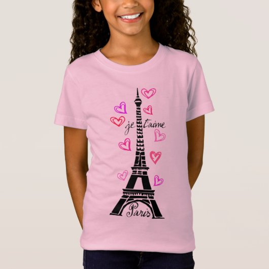 PARIS JE T'AIME EIFFEL EN PINK HEARTS T-SHIRT (Voorkant)