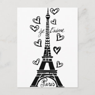 PARIS JE T'AIME EIFFEL TOWER EN HEARTS PRINT BRIEFKAART