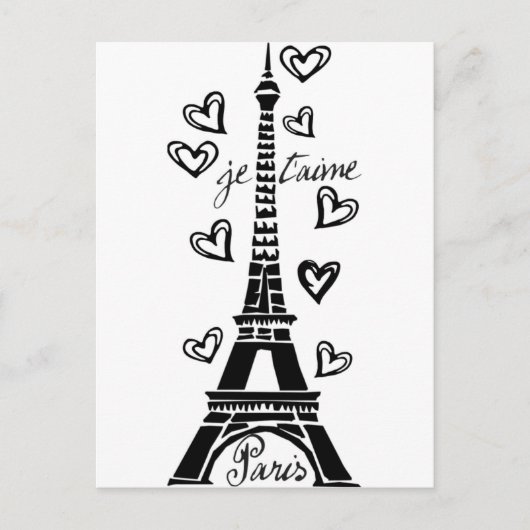 PARIS JE T'AIME EIFFEL TOWER EN HEARTS PRINT BRIEFKAART (Voorkant)