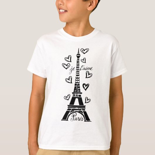 PARIS JE T'AIME EIFFEL TOWER EN HEARTS PRINT T-SHIRT (Voorkant)