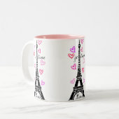 PARIS JE T'AIME EIFFEL TOWER EN HEARTS PRINT TWEEKLEURIGE KOFFIEMOK (Voorkant links)