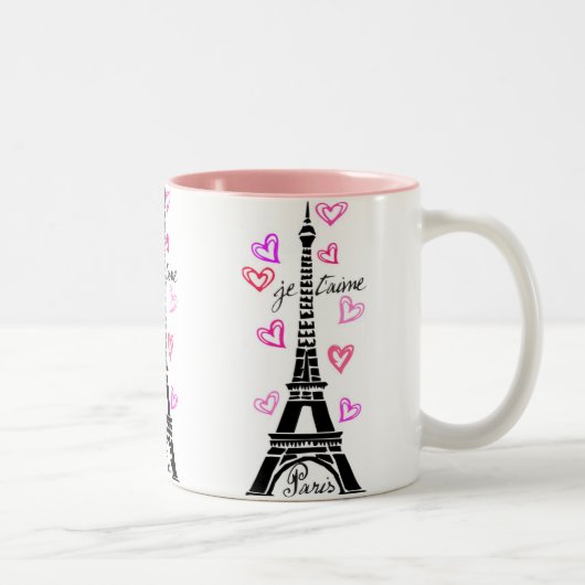 PARIS JE T'AIME EIFFEL TOWER EN HEARTS PRINT TWEEKLEURIGE KOFFIEMOK (Rechts)