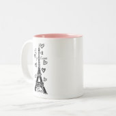 PARIS JE T'AIME EIFFEL TOWER EN HEARTS PRINT TWEEKLEURIGE KOFFIEMOK (Voorkant links)