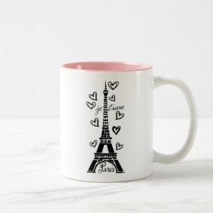 PARIS JE T'AIME EIFFEL TOWER EN HEARTS PRINT TWEEKLEURIGE KOFFIEMOK