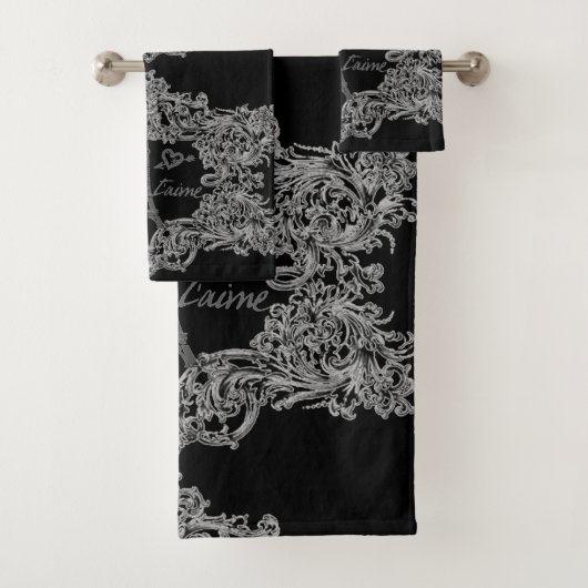 Paris Je Taime Eiffel Tower Scroll Print Bad Handdoek (Insitu)