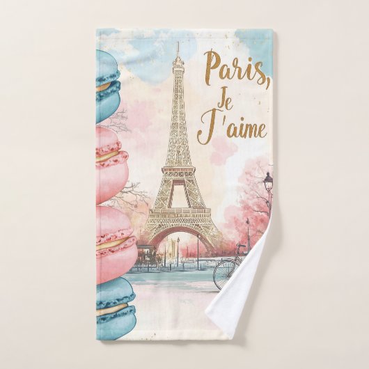  Paris, Je T'aime - Eiffeltoren met Macarons  Handdoek (Handdoek)
