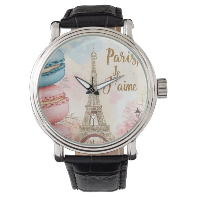  Paris, Je T'aime - Eiffeltoren met Macarons  Horloge (Voorkant)