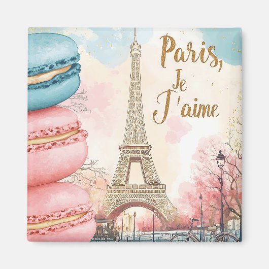 Paris, Je T'aime - Eiffeltoren met Macarons Magneet (Voorkant)