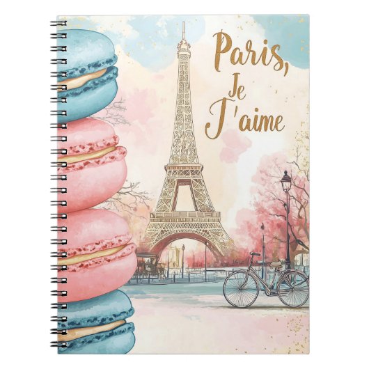 Paris, Je T'aime - Eiffeltoren met Macarons Notitieboek (Voorkant)