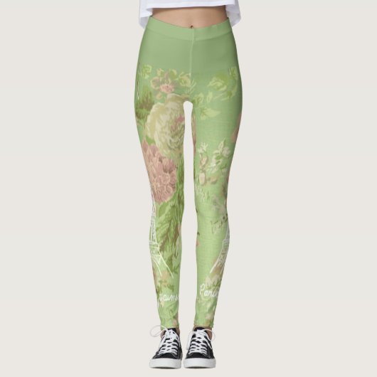 Paris, je t'aime  Floral Eiffel Tower Leggings (Voorkant)