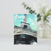 "Paris je t'aime" Retro Eiffel Tower Post Card Briefkaart (Staand voorkant)