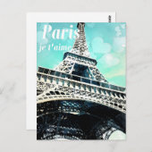 "Paris je t'aime" Retro Eiffel Tower Post Card Briefkaart (Voorkant / Achterkant)