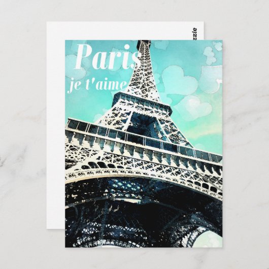 "Paris je t'aime" Retro Eiffel Tower Post Card Briefkaart (Voorkant / Achterkant)