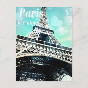 "Paris je t'aime" Retro Eiffel Tower Post Card Briefkaart
