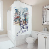 Paris Je t'aime Waterverf Calligraphy France Art Douchegordijn (In situ)