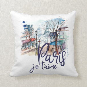 Paris Je t'aime Waterverf Calligraphy France Art Kussen