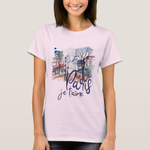 Paris Je t'aime Waterverf Calligraphy France Art T-shirt