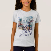Paris Je t'aime Waterverf Calligraphy France Art T-shirt (Voorkant)