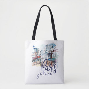 Paris Je t'aime Waterverf Calligraphy France Art Tote Bag