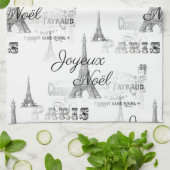 Paris Joyeux Noel B&W kerst keukenhanddoeken (Gevouwen)