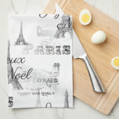 Paris Joyeux Noel B&W kerst keukenhanddoeken (Quarter Fold)