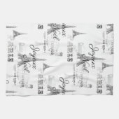 Paris Joyeux Noel B&W kerst keukenhanddoeken (Horizontaal)