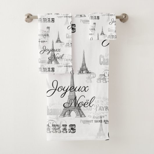 Paris Joyeux Noel B&W kerstkeukenset Bad Handdoek (Insitu)