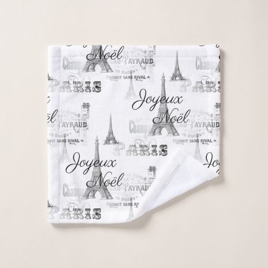 Paris Joyeux Noel B&W kerstkeukenset Bad Handdoek (Wasdoekje)