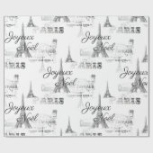 Paris Joyeux Noel Christmas B&W Inpakpapier (Vlak)