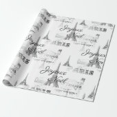 Paris Joyeux Noel Christmas B&W Inpakpapier (Uitgerold)