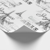Paris Joyeux Noel Christmas B&W Inpakpapier (Hoek)