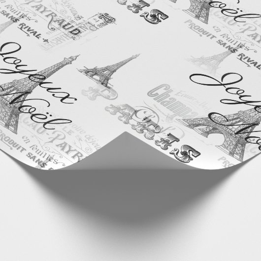 Paris Joyeux Noel Christmas B&W Inpakpapier (Hoek)