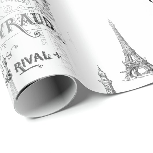 Paris Joyeux Noel Christmas B&W Inpakpapier (Rol Hoek)