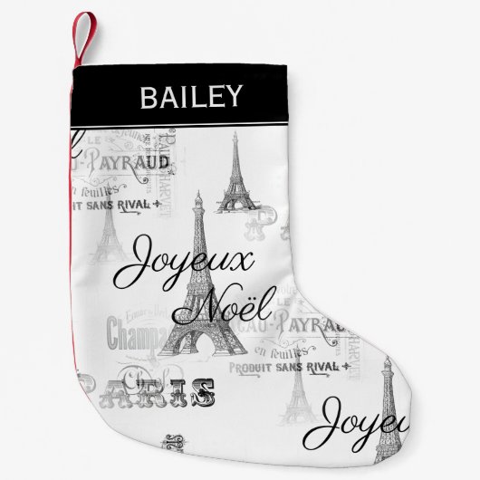 Paris Joyeux Noel gepersonaliseerde kerstkous Kleine Kerstsok (Voorkant)