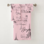 Paris Joyeux Noel Kerst Roze Badhanddoek Set Bad Handdoek (Insitu)