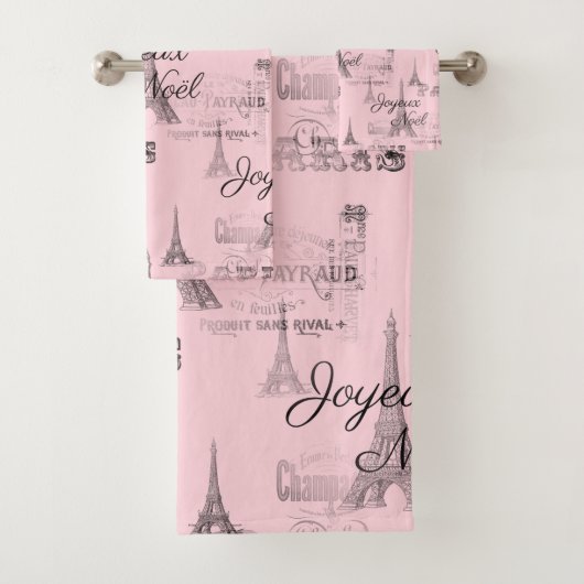 Paris Joyeux Noel Kerst Roze Badhanddoek Set Bad Handdoek (Insitu)