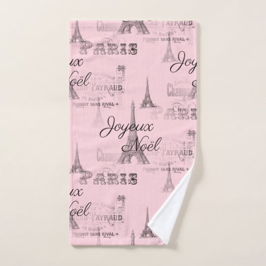 Paris Joyeux Noel Kerst Roze Badhanddoek Set Bad Handdoek (Handdoek)