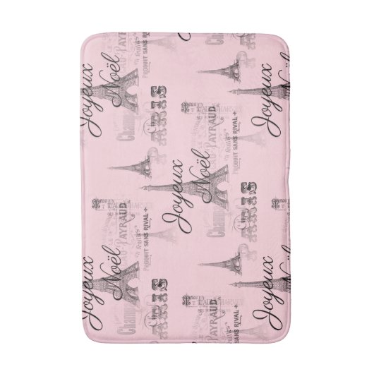 Paris Joyeux Noel Kerst Zwart en Roze Badmat (Voorkant Verticaal)