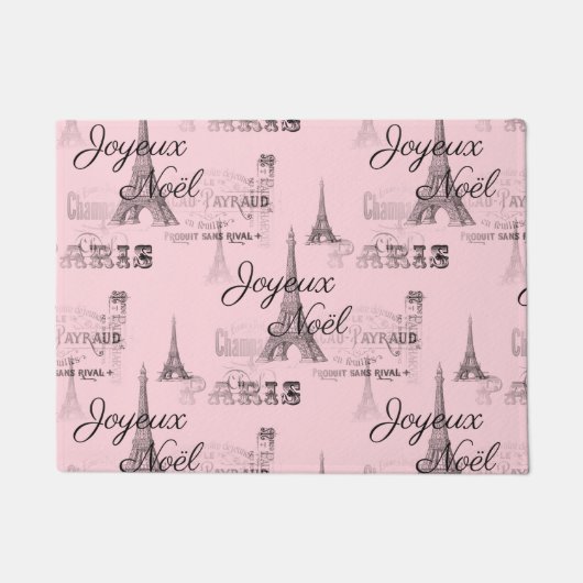 Paris Joyeux Noel Kerst Zwart en Roze Deurmat (Voorkant)