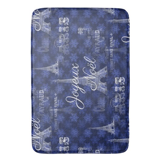 Paris Joyeux Noel Kerstblauw Bathmat Badmat (Voorkant Verticaal)