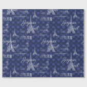 Paris Joyeux Noel Kerstblauw omslagpapier Cadeaupapier (Vlak)